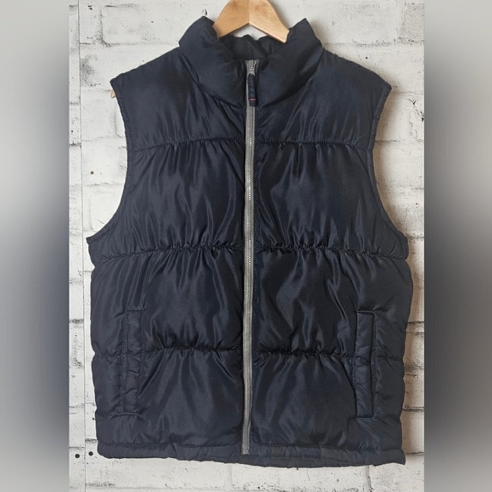 Old Navy Mens Navy Blue Puffer Vest Medium High Neck Full Zip Fall Layer